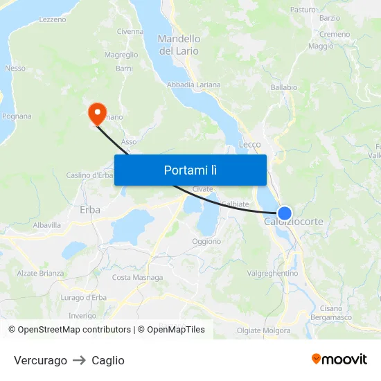 Vercurago to Caglio map
