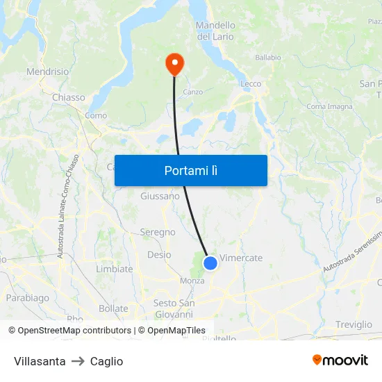 Villasanta to Caglio map