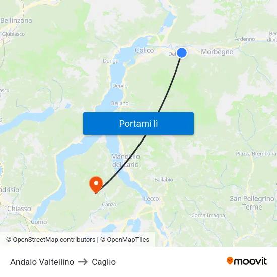 Andalo Valtellino to Caglio map