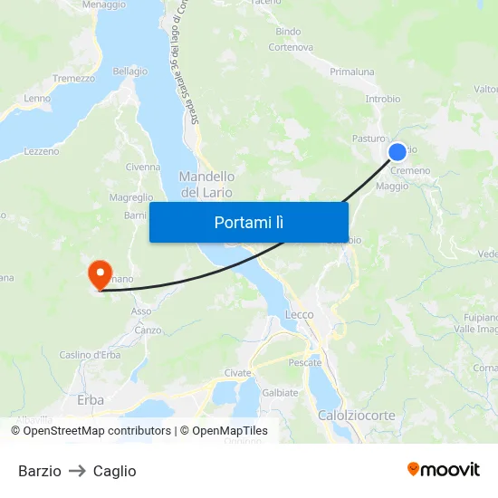 Barzio to Caglio map