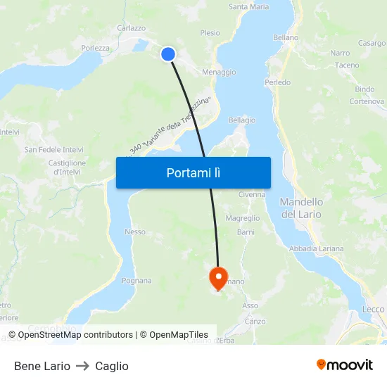 Bene Lario to Caglio map