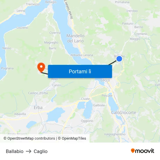 Ballabio to Caglio map