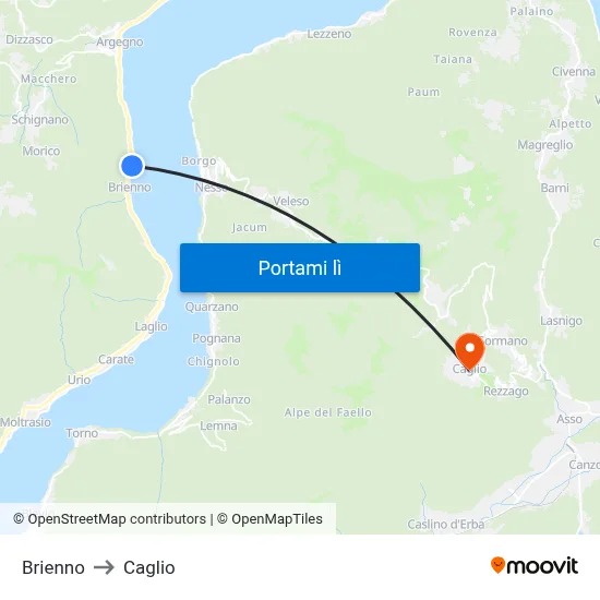 Brienno to Caglio map