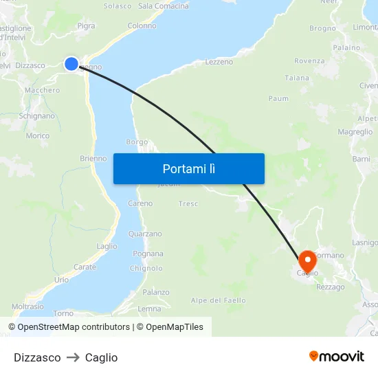 Dizzasco to Caglio map