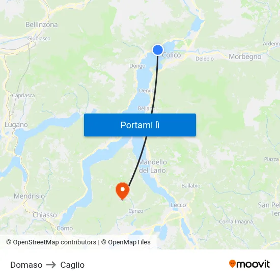 Domaso to Caglio map