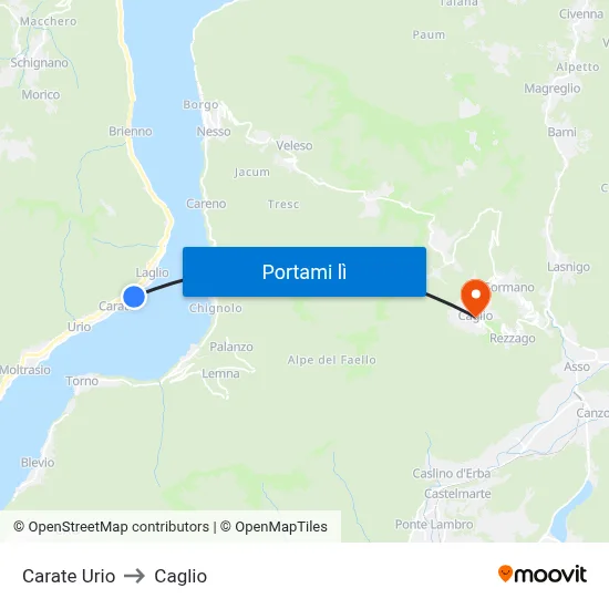 Carate Urio to Caglio map
