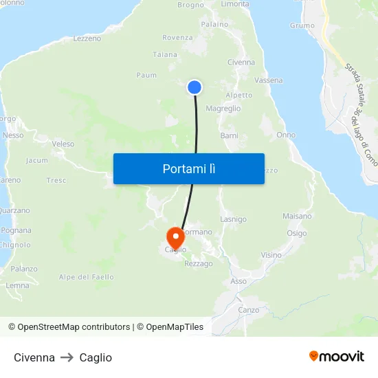 Civenna to Caglio map