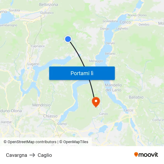 Cavargna to Caglio map