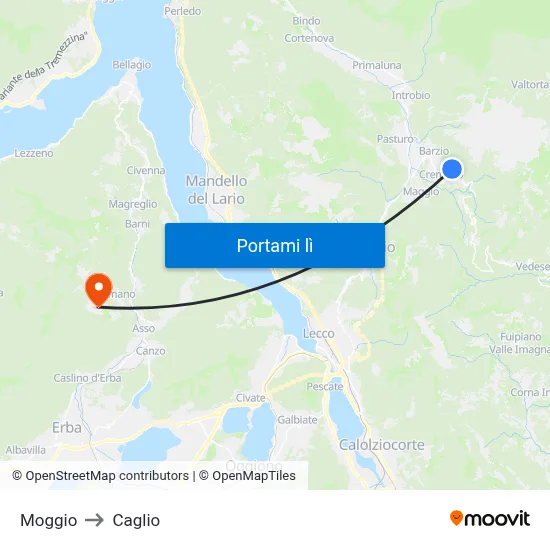 Moggio to Caglio map