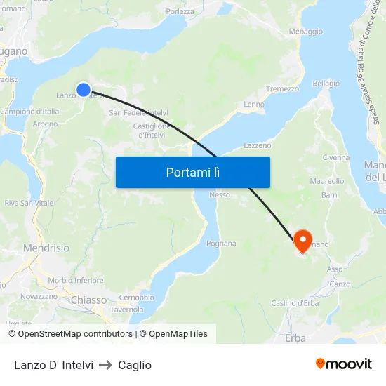 Lanzo D' Intelvi to Caglio map