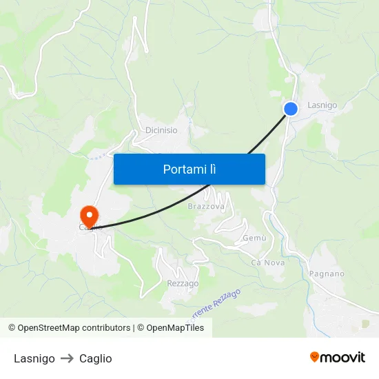 Lasnigo to Caglio map