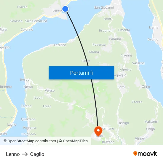Lenno to Caglio map