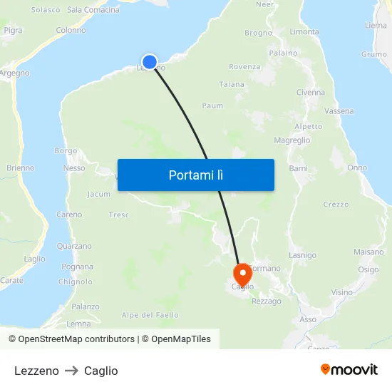 Lezzeno to Caglio map