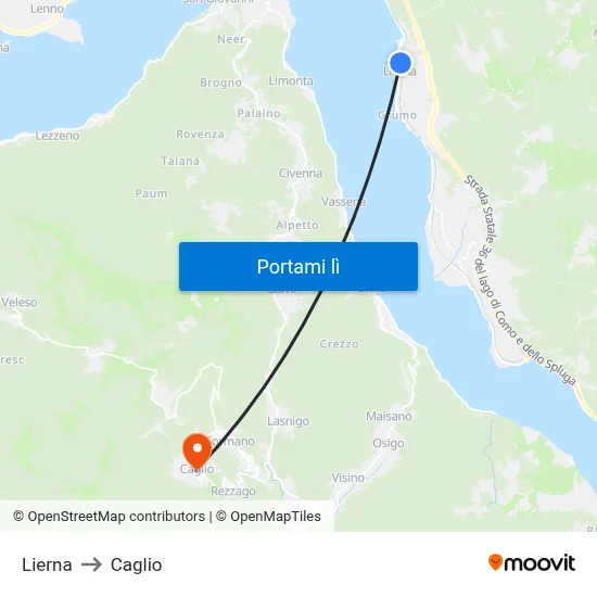 Lierna to Caglio map