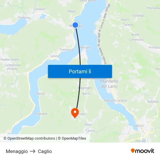 Menaggio to Caglio map