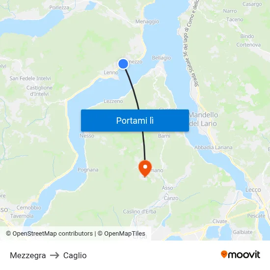Mezzegra to Caglio map