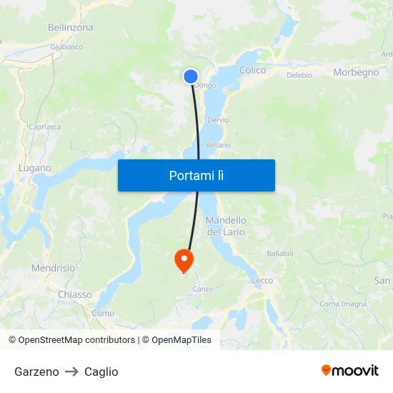 Garzeno to Caglio map