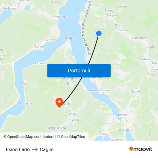 Esino Lario to Caglio map