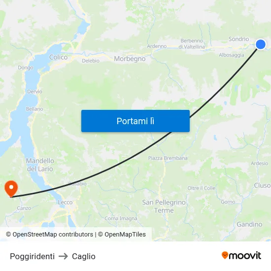 Poggiridenti to Caglio map