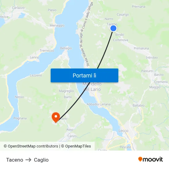 Taceno to Caglio map
