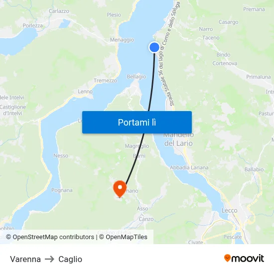 Varenna to Caglio map
