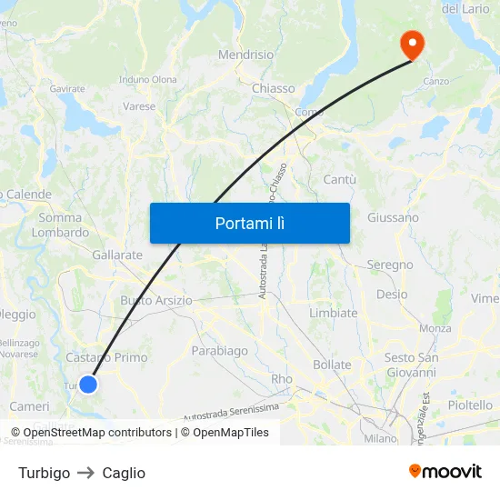 Turbigo to Caglio map