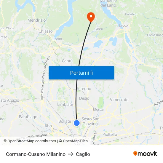 Cormano-Cusano Milanino to Caglio map