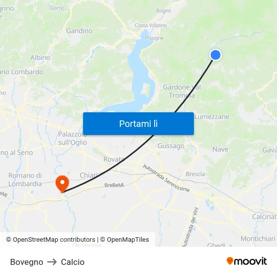 Bovegno to Calcio map