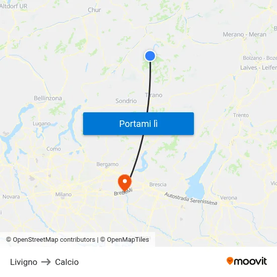 Livigno to Calcio map