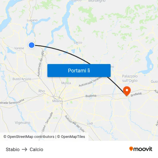 Stabio to Calcio map