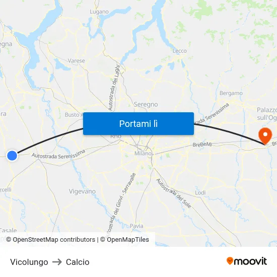 Vicolungo to Calcio map