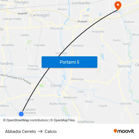 Abbadia Cerreto to Calcio map