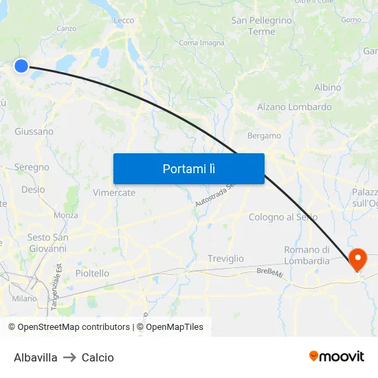 Albavilla to Calcio map
