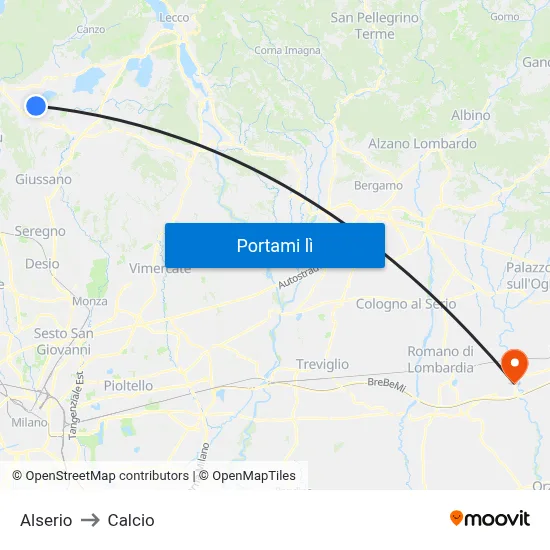 Alserio to Calcio map