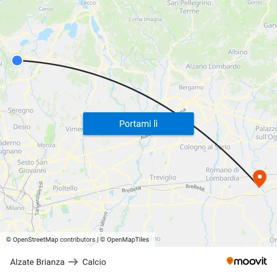 Alzate Brianza to Calcio map