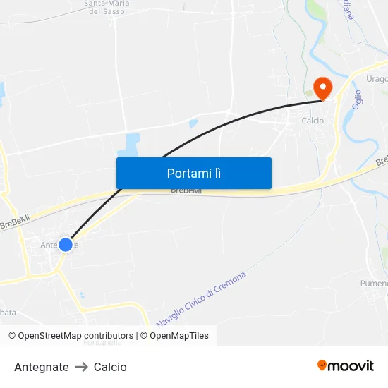 Antegnate to Calcio map