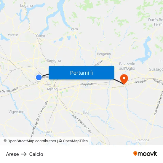 Arese to Calcio map