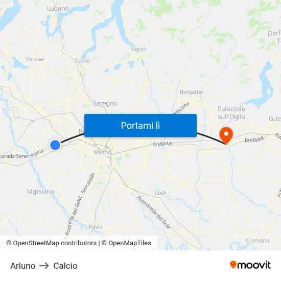 Arluno to Calcio map