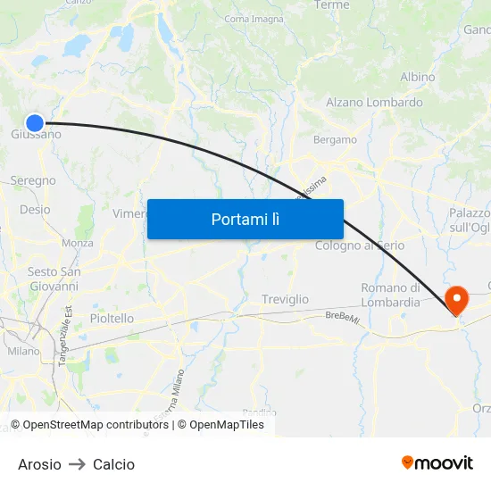 Arosio to Calcio map