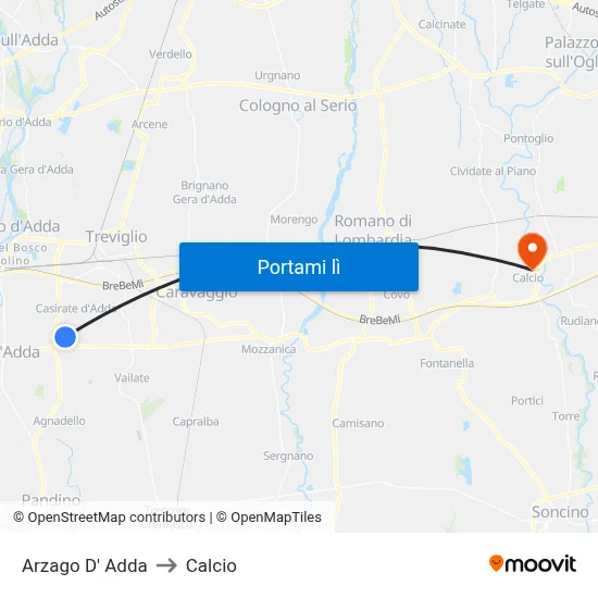 Arzago D' Adda to Calcio map