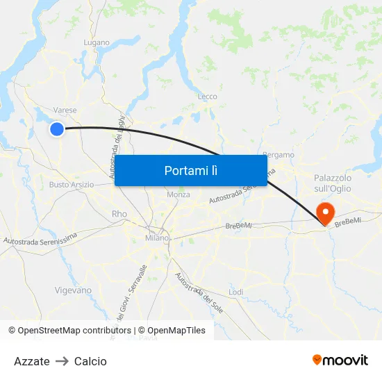 Azzate to Calcio map