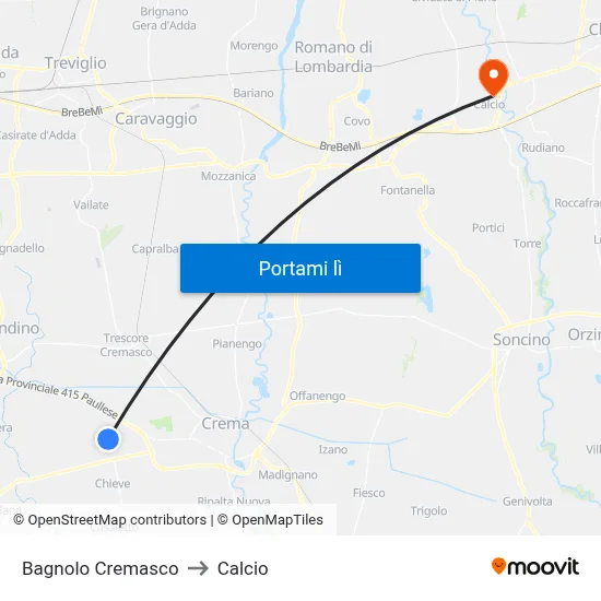 Bagnolo Cremasco to Calcio map