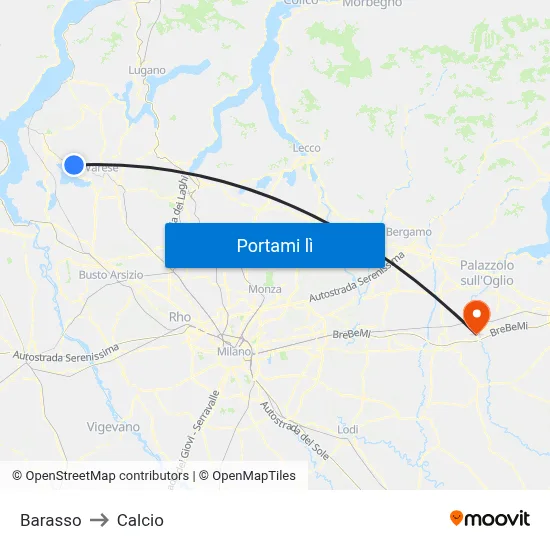 Barasso to Calcio map