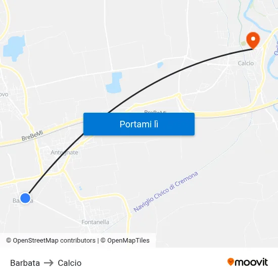 Barbata to Calcio map