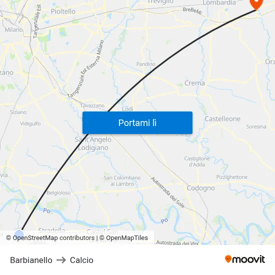 Barbianello to Calcio map