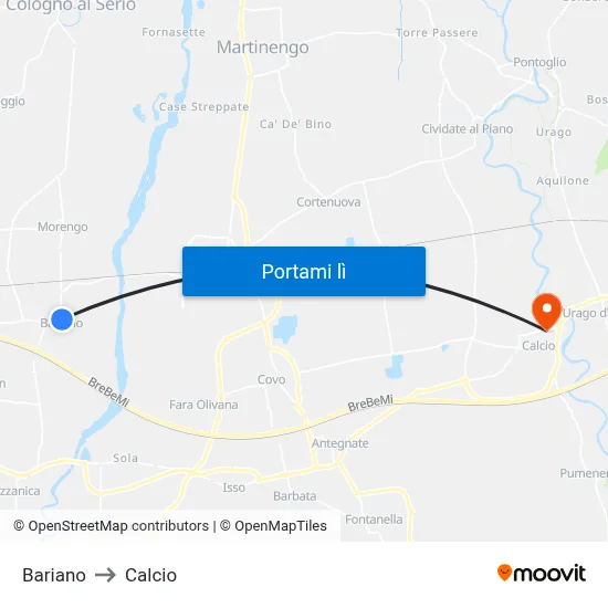 Bariano to Calcio map