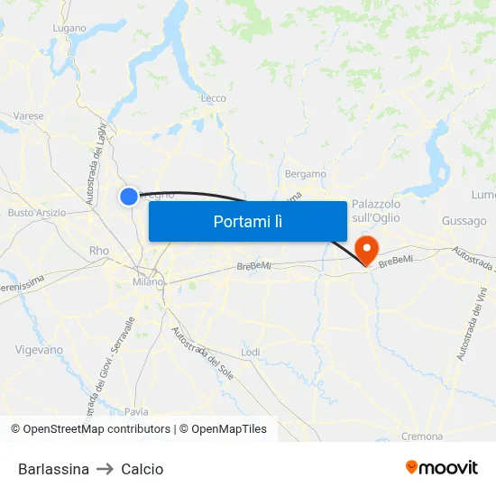 Barlassina to Calcio map