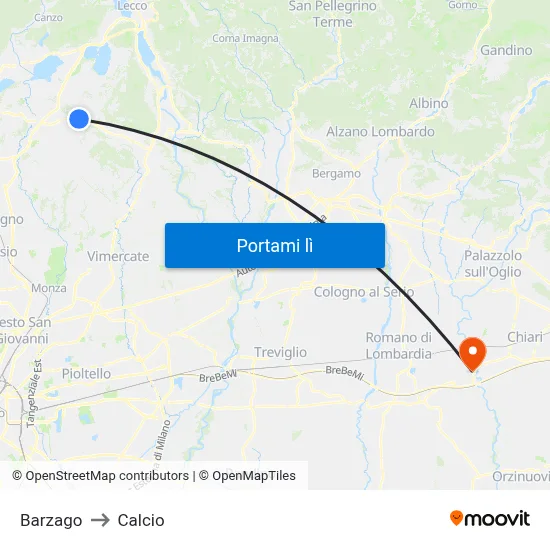Barzago to Calcio map