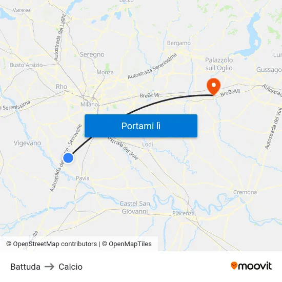 Battuda to Calcio map