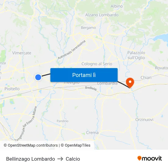 Bellinzago Lombardo to Calcio map
